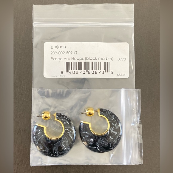 Gorjana Jewelry - Gorjana 18K Gold Plated Paseo Arc Hoops -Black Marble Earrings 239-002-509-G